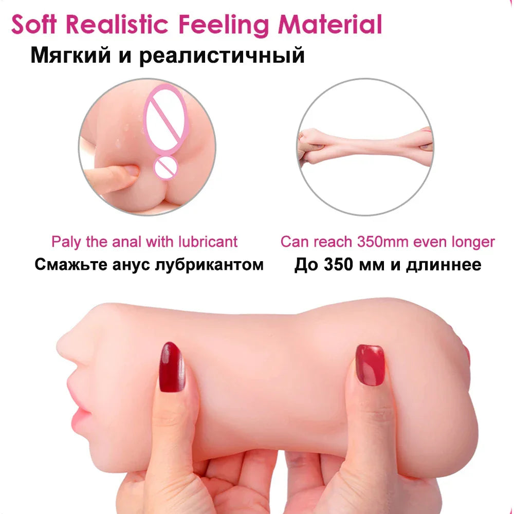 3 EN 1 Garganta Profunda Artificial Realista, Masturbador Masculino con Succión Oral y Vagina de Goma Realista