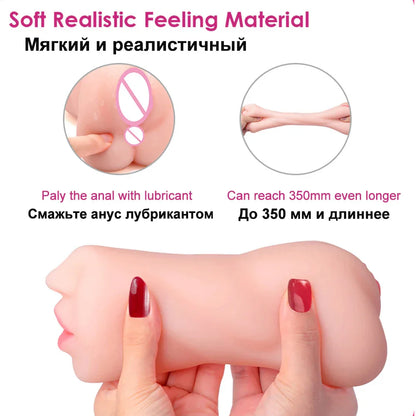 3 IN 1 Realistic Artificial Deep Throat, Male Masturbator with Oral Suction and Realistic Rubber Vagina 