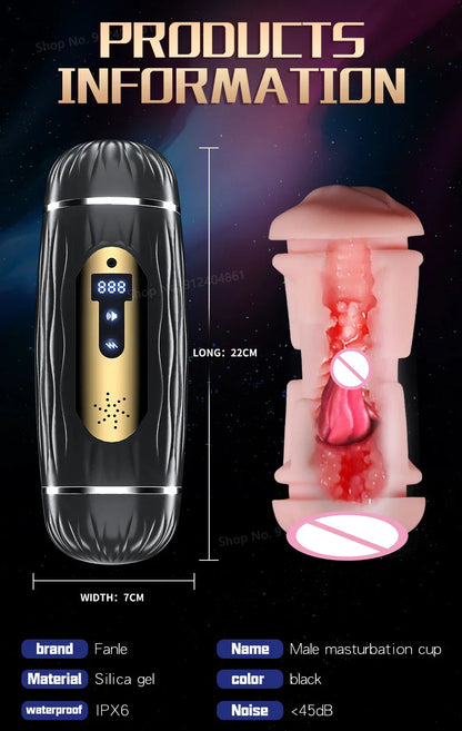 Dual Channel Vibrating &amp; Heating Male Masturbation Cup, Top Male Sex Toy 