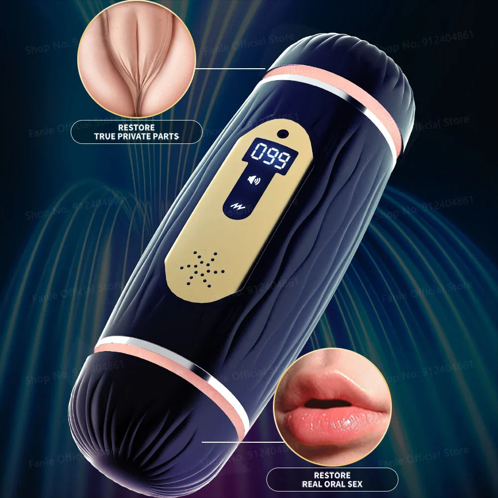 Dual Channel Vibrating &amp; Heating Male Masturbation Cup, Top Male Sex Toy 