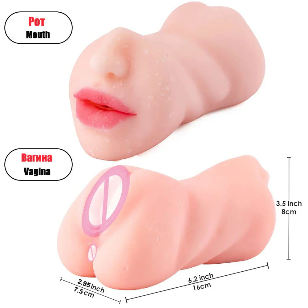 3 IN 1 Realistic Artificial Deep Throat, Male Masturbator with Oral Suction and Realistic Rubber Vagina 