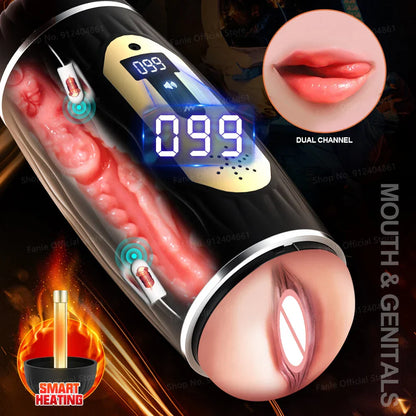 Dual Channel Vibrating &amp; Heating Male Masturbation Cup, Top Male Sex Toy 